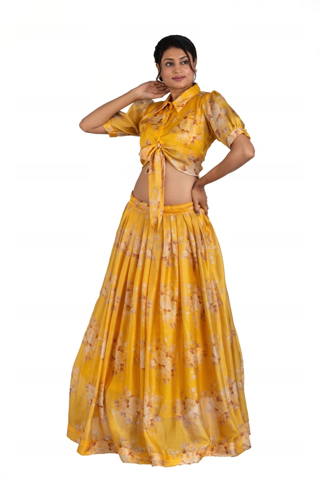 Srijan Fashion Chiffon Floral Long Skirt and Top Set