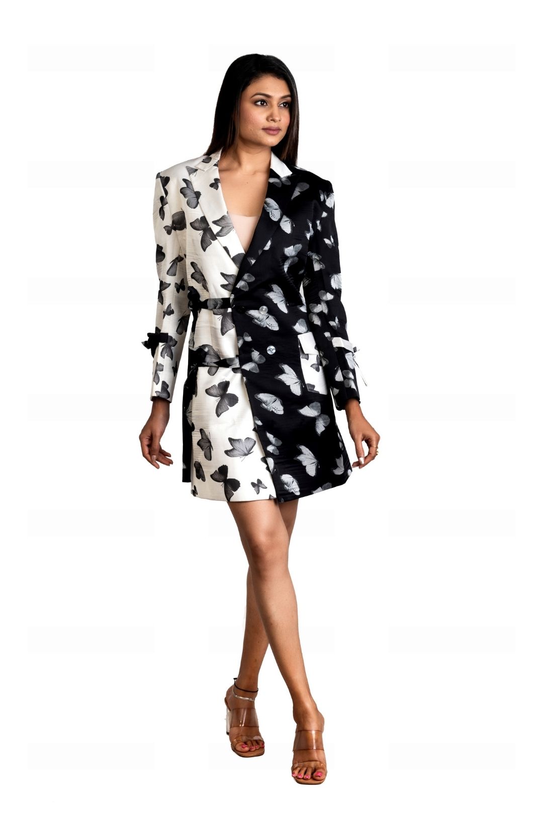 Srijan Fashion Butterfly Printed Women Long Blazer with Waist Belt