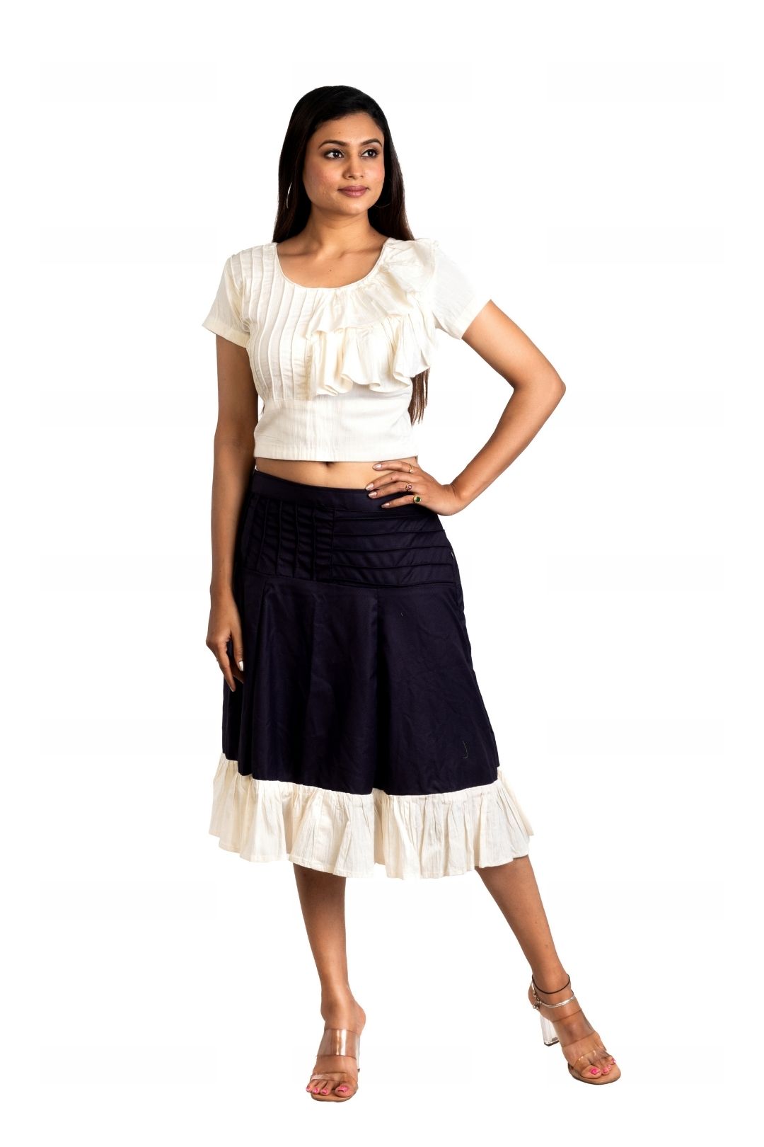 Srijan Fashion Purple and Off White Skirt & Top