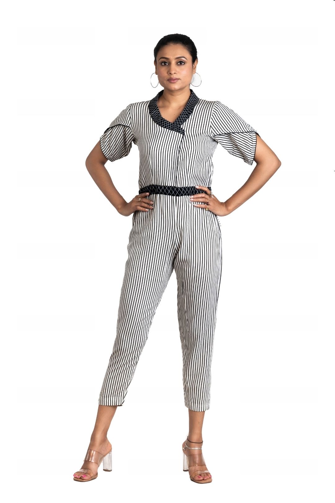 Srijan Fashion Black and White Striped Jumpsuit Dress