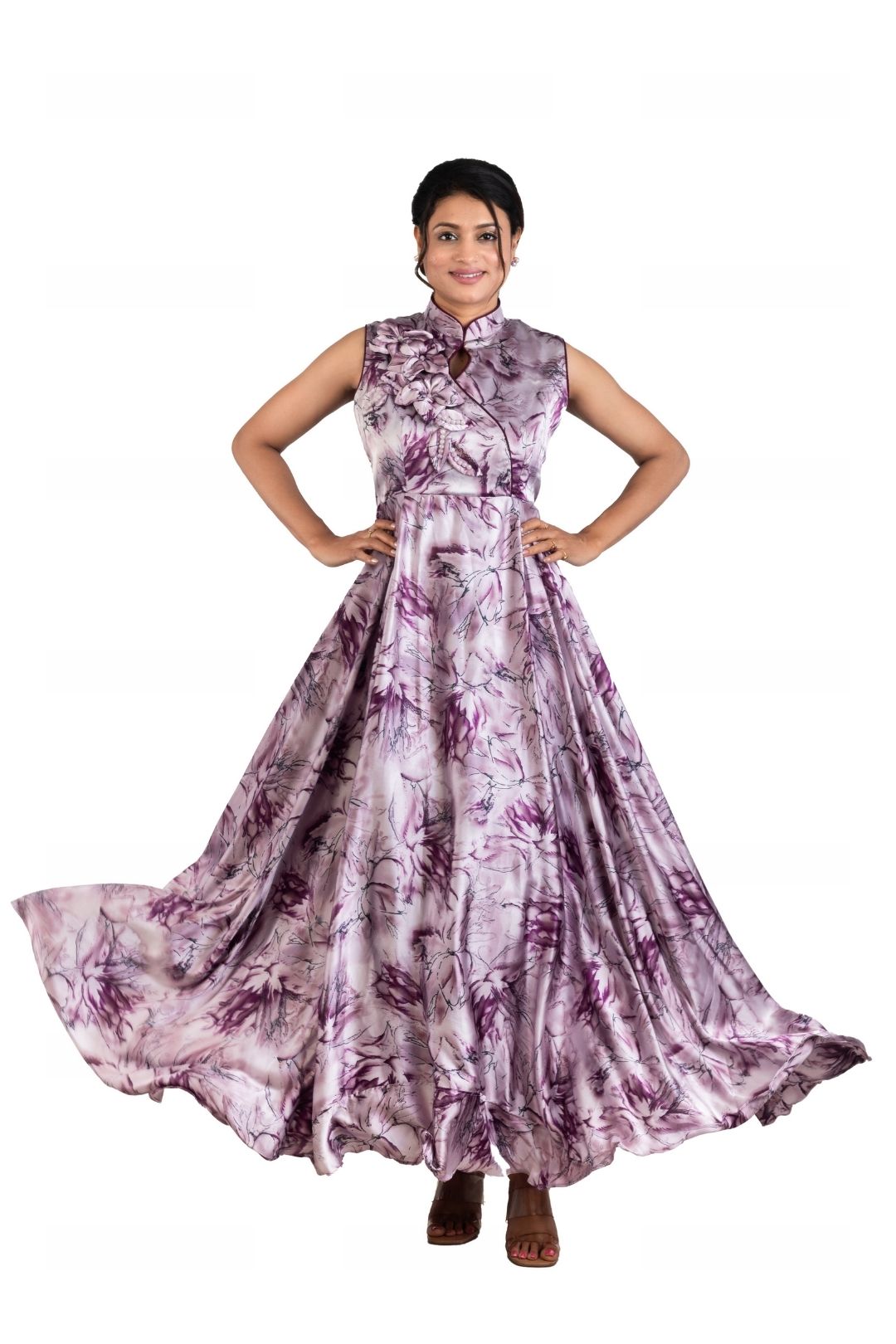 Srijan Fashion Designer Gown Stylish Satin Print