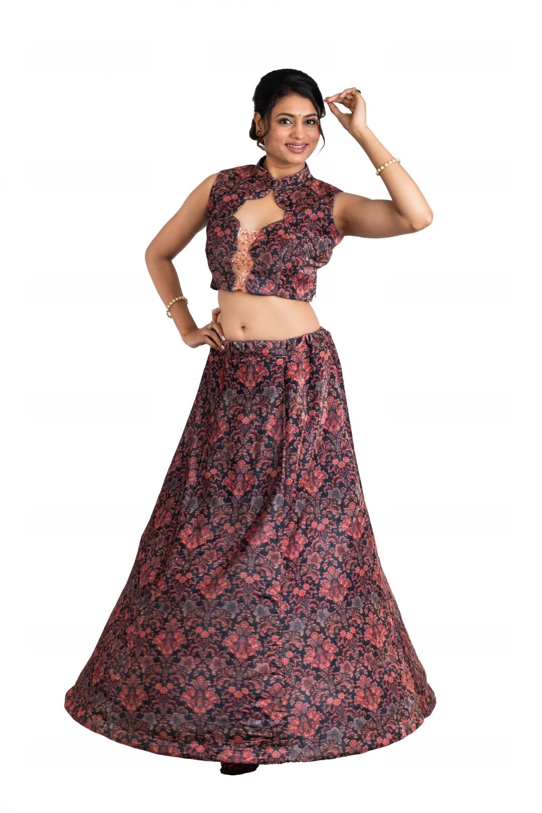 Srijan Fashion Party Wear Long Skirt Crop Top Set
